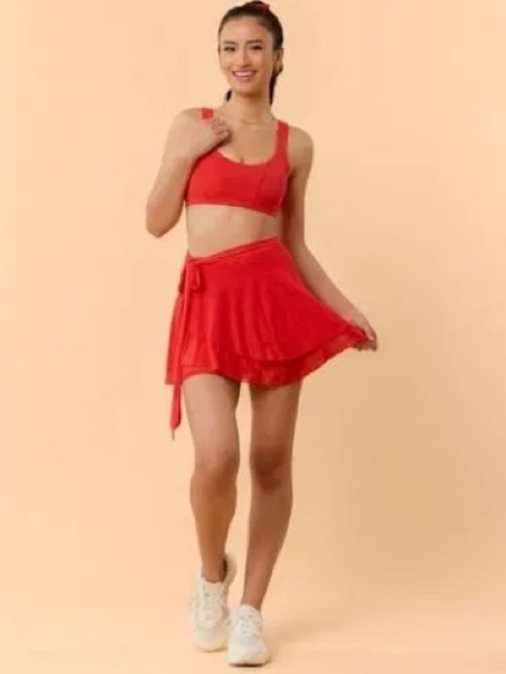 Blogilates Dance Studio Wrap Skort in Red with built in shorts